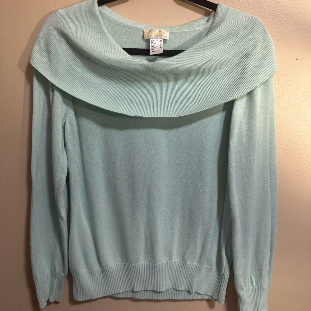 Alessa W Collection Seafoam Blue Cowl Neck Knit Sweater Size 8
